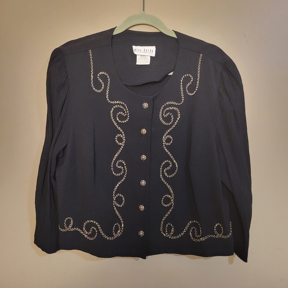 Miss Dorby Vintage Black Soutache Embroidered Button Front Jacket 18WP